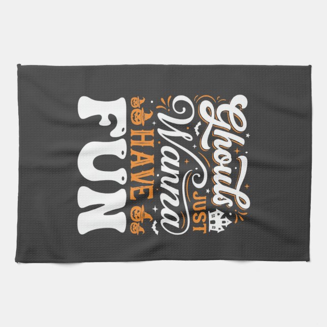 Halloween spöken vill bara ha kul Design_1 Kökshandduk (Horisontell)
