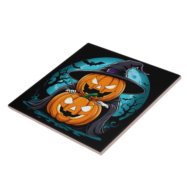 Halloween-spöket med pumpor under månljuset kakelplatta (Sidan)