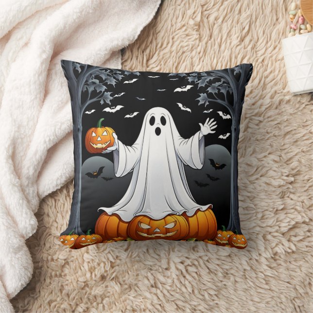 Halloween-spöket omgivet av pumpor och fladdermus kudde (Filt)