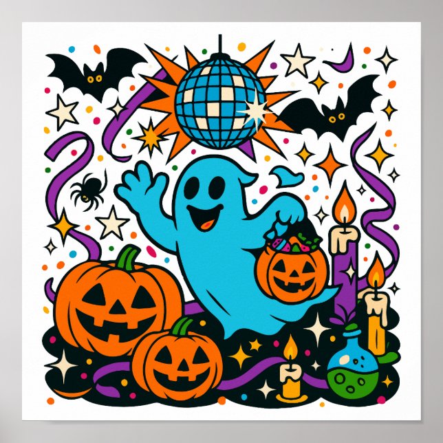 Halloween-spöket party Clipart PNG, söt pooky-sjuk Poster (Framsidan)