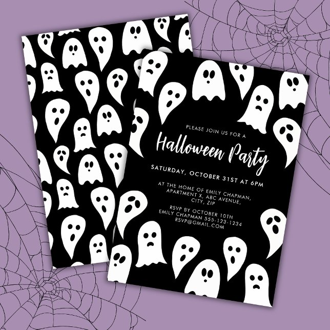 Halloween-spökfest svart och vitt inbjudningar (Halloween ghost black halloween party invitation)