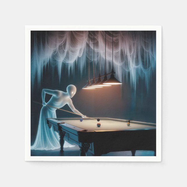 Halloween-spökfigurer som spelar pool pappersservett (Framsidan)