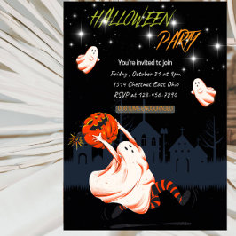 Halloween Spökflicka och Pumpafest Inbjudningar