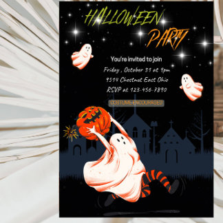 Halloween Spökflicka och Pumpafest Inbjudningar