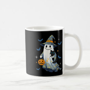 Halloween spökhäxa som håller svart katt rolig hal kaffemugg
