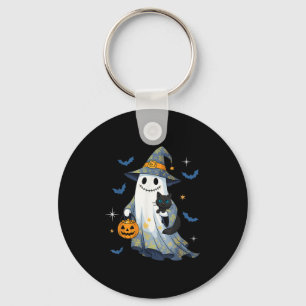 Halloween spökhäxa som håller svart katt rolig hal nyckelring