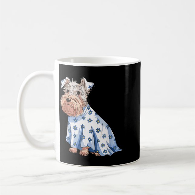 Halloween spökhund med blommor Rolig Halloween Kaffemugg (Vänster)