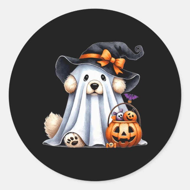 Halloween spökhund runt klistermärke (Framsida)