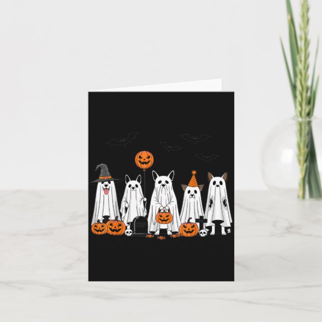 Halloween spökhundar söta pumpa seriefigur design kort (Framsida)