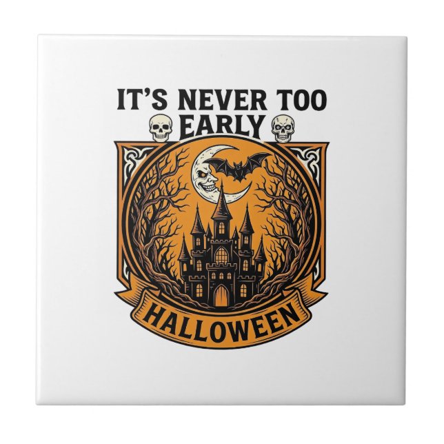 Halloween-spökhus aldrig för tidigt månbat_1 kakelplatta (Framsidan)