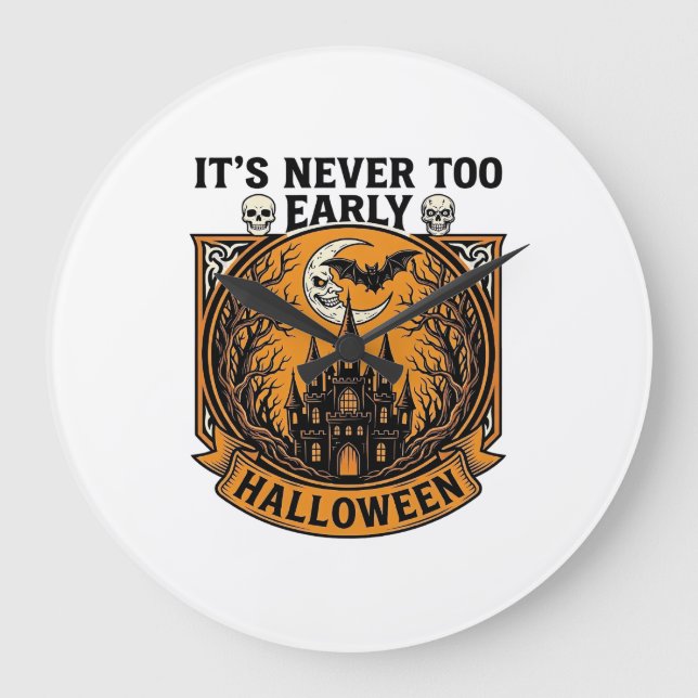 Halloween-spökhus aldrig för tidigt månbat_1 stor klocka (Framsida)