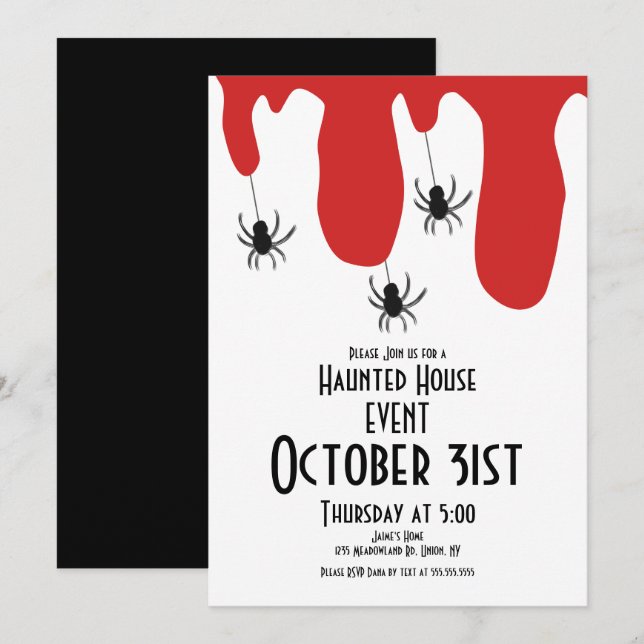 Halloween Spökhus Blodspindlar Inbjudningar (Fram/baksida)