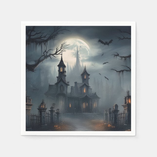 Halloween Spökhus Bus eller Godis Pappersservett (Framsidan)