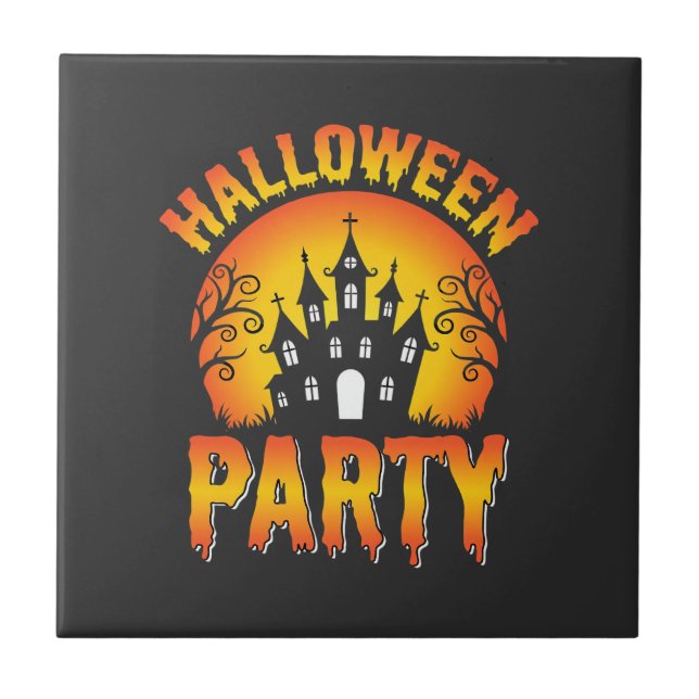 Halloween Spökhus Fest Vektor Kakelplatta (Framsidan)