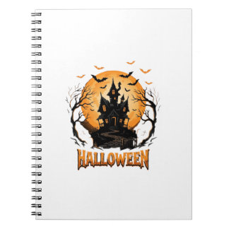 Halloween Spökhus Fladdermus Måne Grafisk Design Anteckningsbok