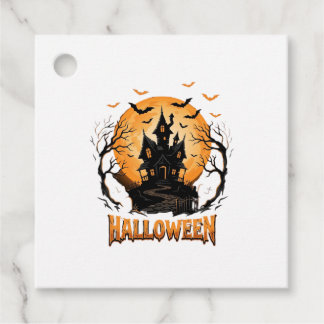 Halloween Spökhus Fladdermus Måne Grafisk Design Gåvor Etiketter