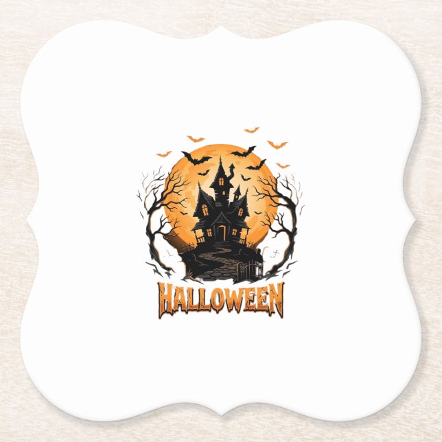 Halloween Spökhus Fladdermus Måne Grafisk Design Underlägg Papper (Framsida)