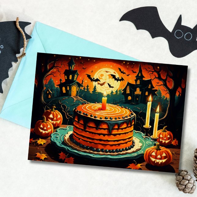 Halloween Spökhus Födelsedagstårta Kort (Skapare uppladdad)