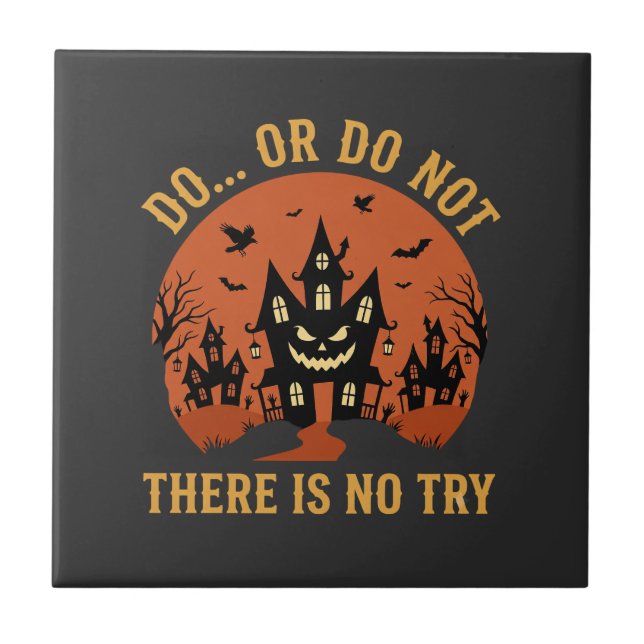 Halloween Spökhus Gör Eller Gör Inte Kakelplatta (Framsidan)