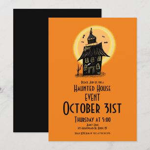 Halloween Spökhus Handritad Design Inbjudningar
