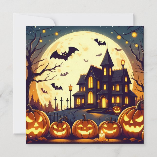 Halloween spökhus julkort (Framsida)