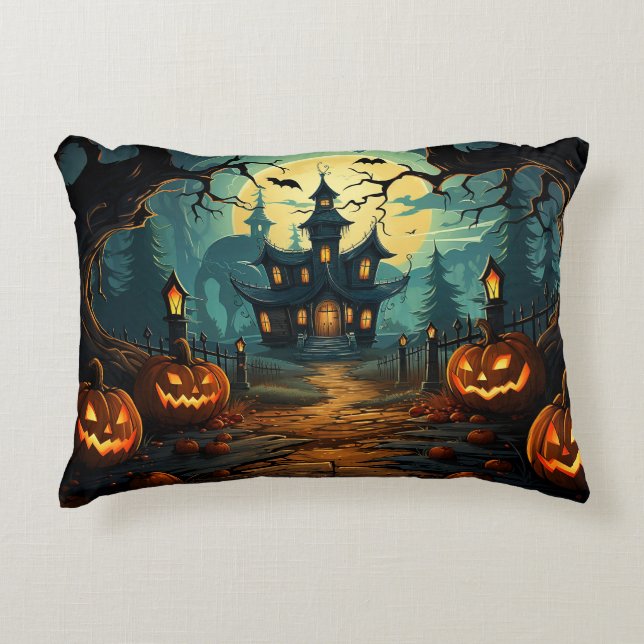 Halloween Spökhus Kast  Prydnadskudde (Framsidan)