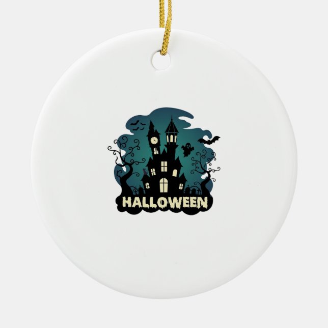 Halloween Spökhus Klocktorn Fladdermöss Spöke_1 Julgransprydnad Keramik (Framsidan)