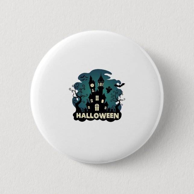 Halloween Spökhus Klocktorn Fladdermöss Spöke_1 Knapp (Framsida)