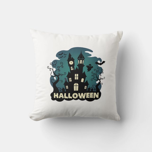 Halloween Spökhus Klocktorn Fladdermöss Spöke_1 Kudde (Framsida)