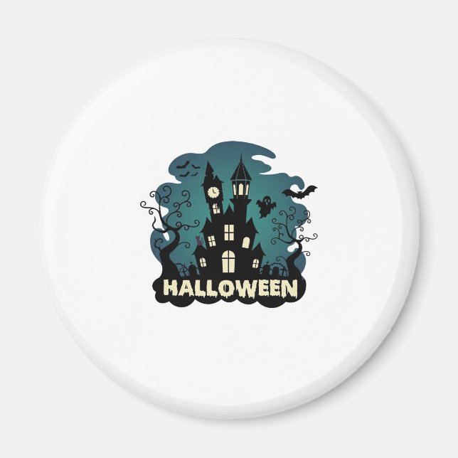 Halloween Spökhus Klocktorn Fladdermöss Spöke_1 Magnet (Framsidan)