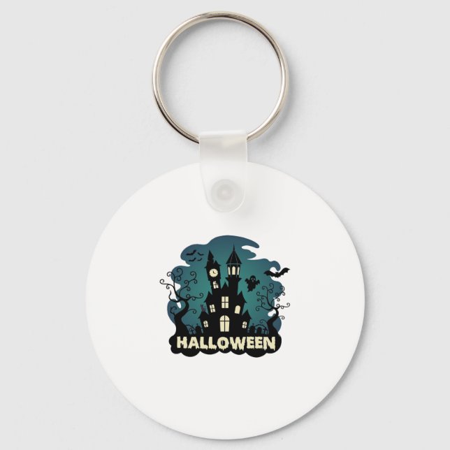 Halloween Spökhus Klocktorn Fladdermöss Spöke_1 Nyckelring (Framsida)