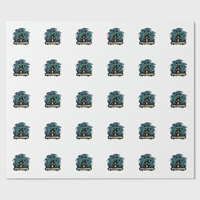 Halloween Spökhus Klocktorn Fladdermöss Spöke_1 Presentpapper (Platt)
