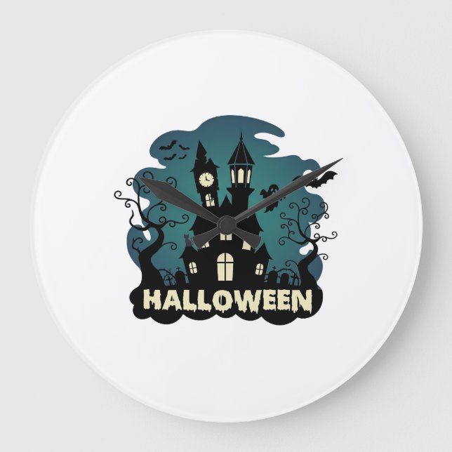 Halloween Spökhus Klocktorn Fladdermöss Spöke_1 Stor Klocka (Framsida)