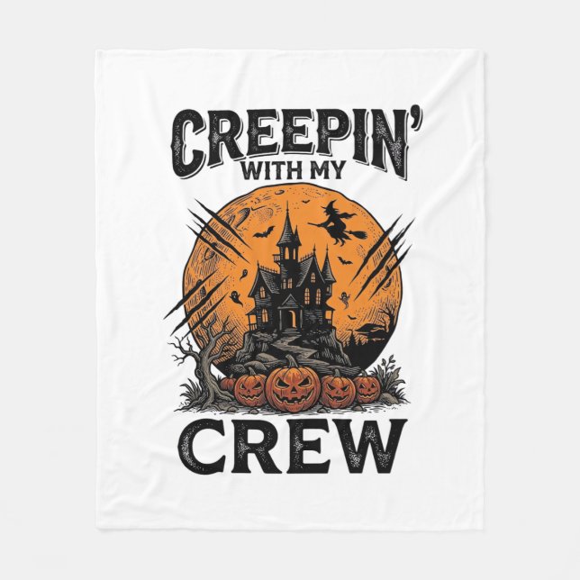 Halloween Spökhus Kryper Med Mitt Crew T-Shirt Fleecefilt (Framsidan)