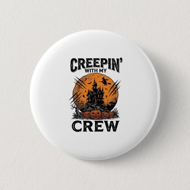 Halloween Spökhus Kryper Med Mitt Crew T-Shirt Knapp (Framsida)