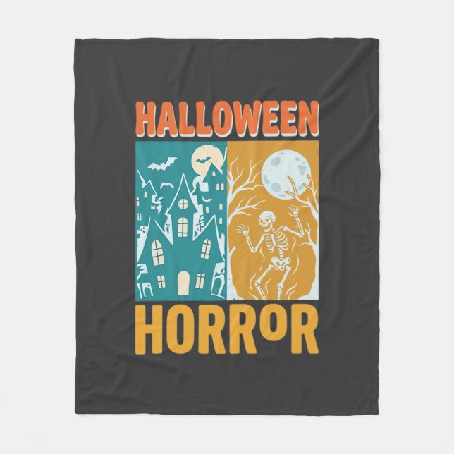 Halloween Spökhus Måne Skelett Design_1 Fleecefilt (Framsidan)