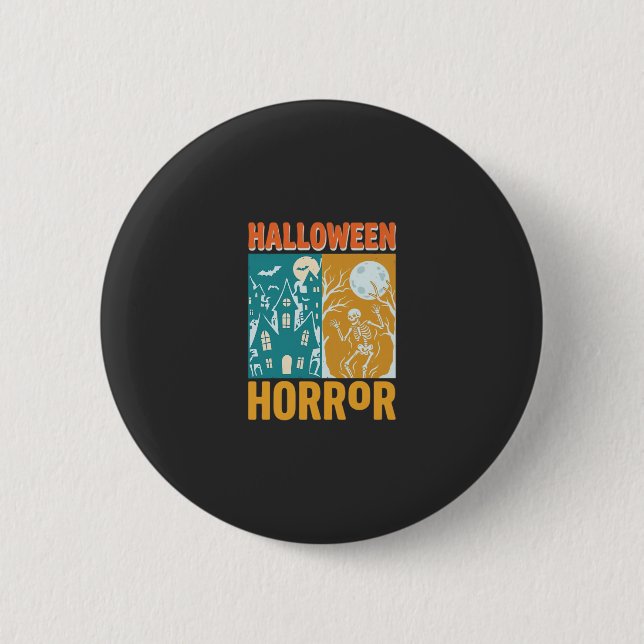 Halloween Spökhus Måne Skelett Design_1 Knapp (Framsida)