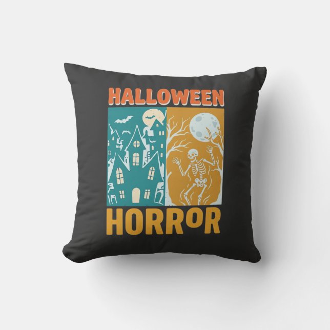 Halloween Spökhus Måne Skelett Design_1 Kudde (Framsida)