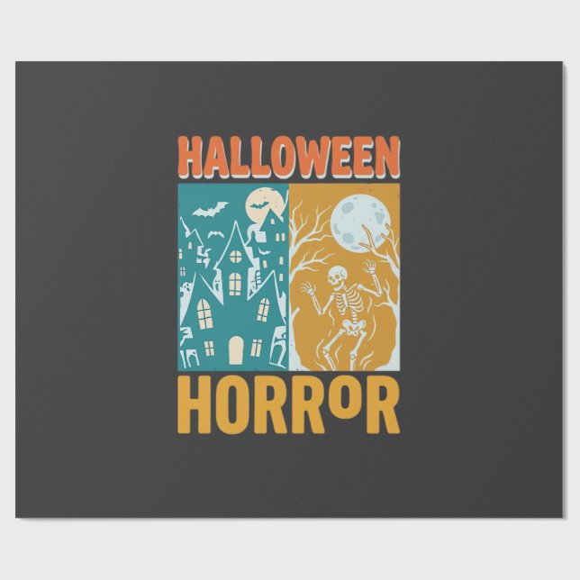 Halloween Spökhus Måne Skelett Design_1 Presentpapper (Platt)