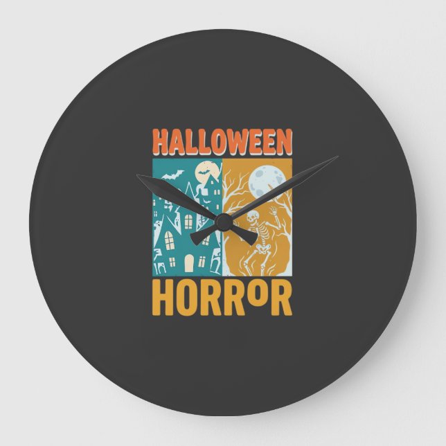 Halloween Spökhus Måne Skelett Design_1 Stor Klocka (Framsida)