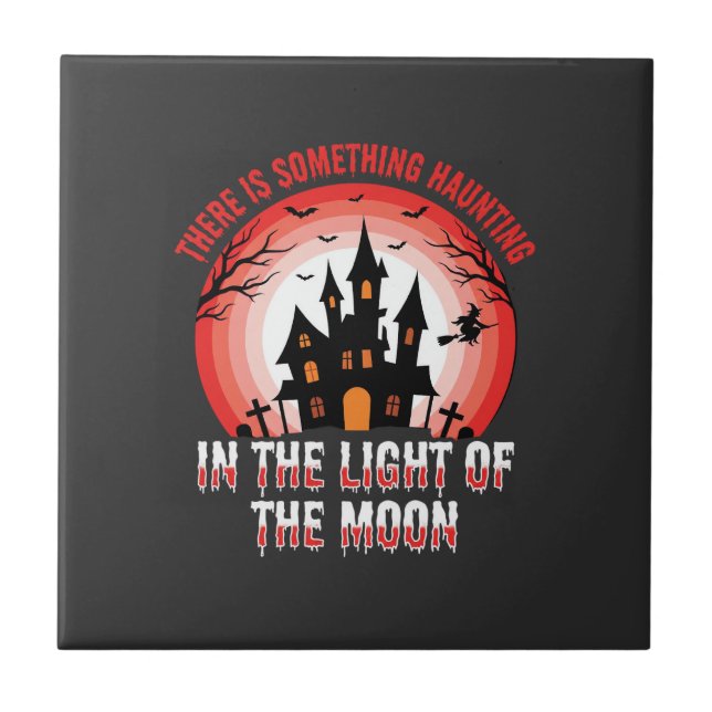 Halloween Spökhus Månljust Häxa Kakelplatta (Framsidan)