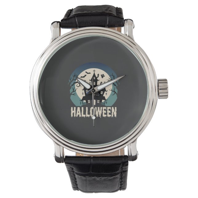 Halloween Spökhus Månljust Vektor Armbandsur (Framsida)
