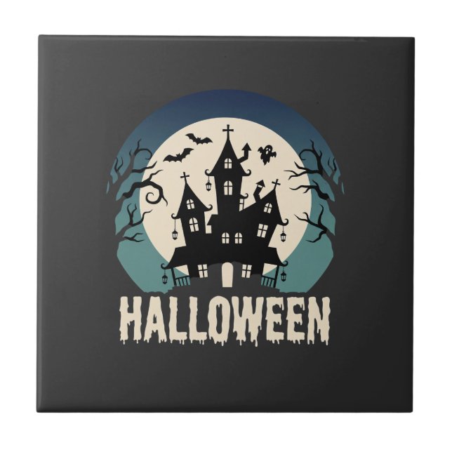 Halloween Spökhus Månljust Vektor Kakelplatta (Framsidan)