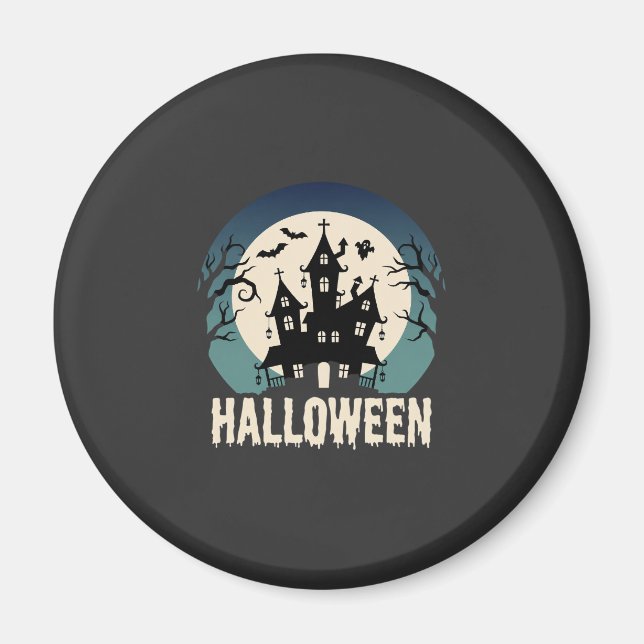Halloween Spökhus Månljust Vektor Magnet (Framsidan)