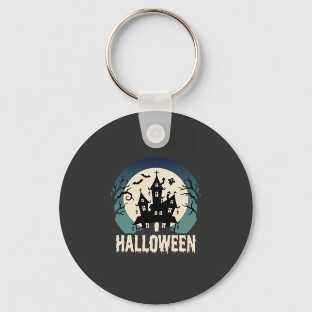 Halloween Spökhus Månljust Vektor Nyckelring (Framsida)
