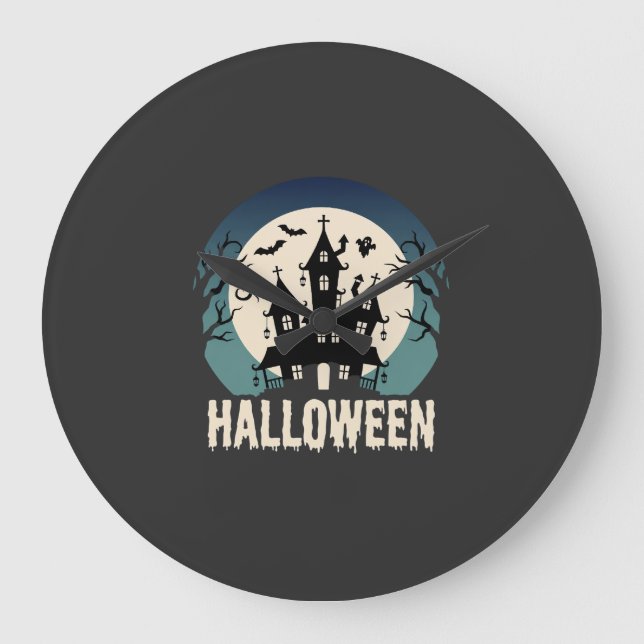 Halloween Spökhus Månljust Vektor Stor Klocka (Framsida)