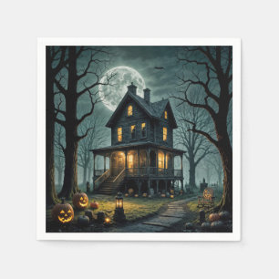Halloween Spökhus Med Jack-o-lanterne Pappersservett