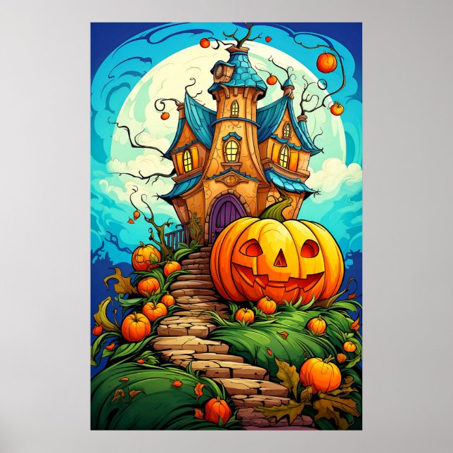 Halloween-spökhus med pumpavakt poster (Framsidan)