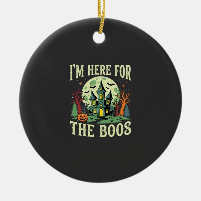 Halloween Spökhus och Pumpa Boos Julgransprydnad Keramik (Framsidan)
