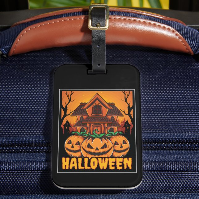 Halloween Spökhus Pumpa Illustration Bagagebricka (Framsida Insitu 2)